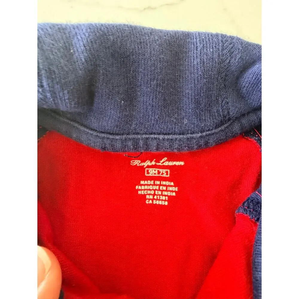 Polo Ralph Lauren Baby Boys Red Blue Striped Cotton Coverall